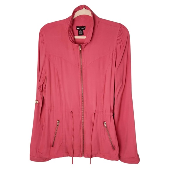 WET SEAL Womens XL Pink Utility Jacket Full Zip Front Drawstring Waist‎ Pockets - Picture 1 of 10
